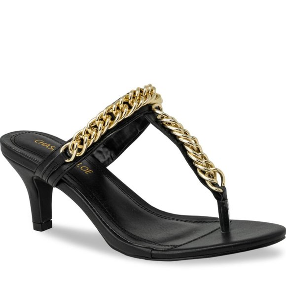 Chase + Chloe Shoes - Women's Heeled Sandal with Gold Chain Accent
